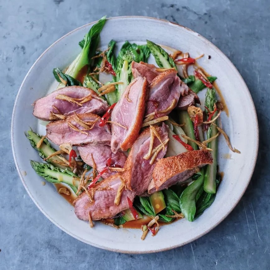 Jamie duck breast with pak choi