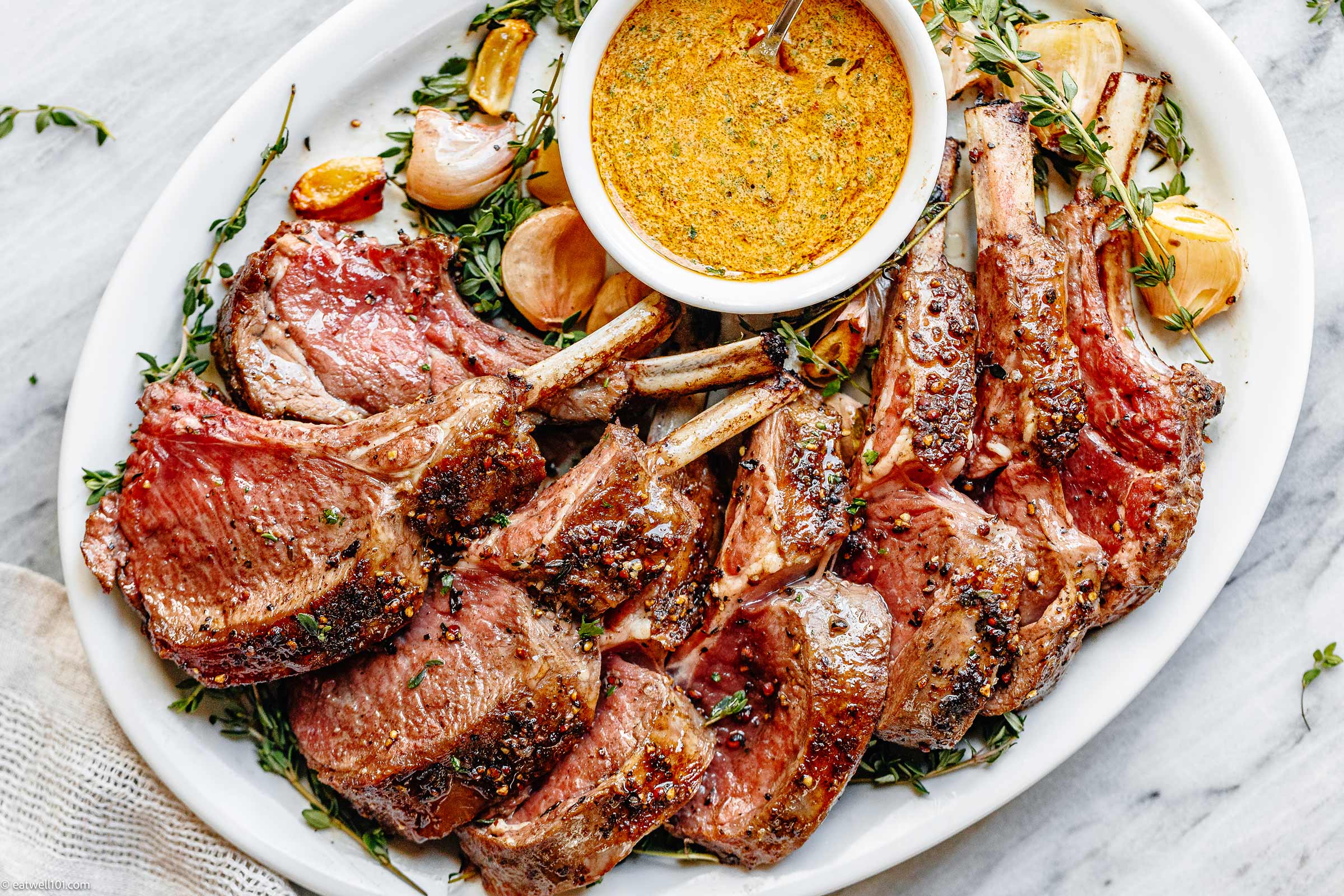 eatwell101 Garlic Roasted Rack of Lamb with Butter Sauce