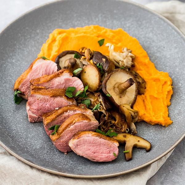 luv a duck_Crispy Duck Breast with Wild Mushrooms and Creamy Mash Sweet Potato