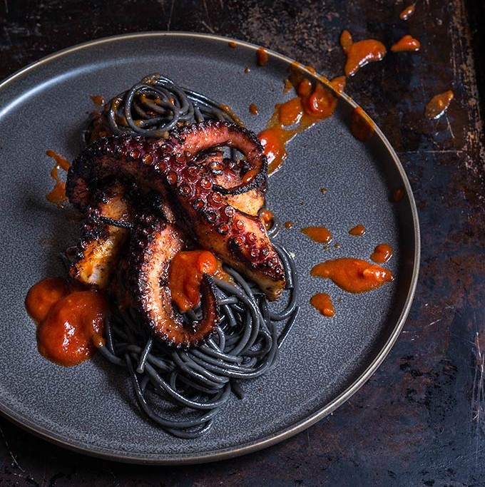 Dalla costa Spaghetti grilled-octopus-over-squid-ink