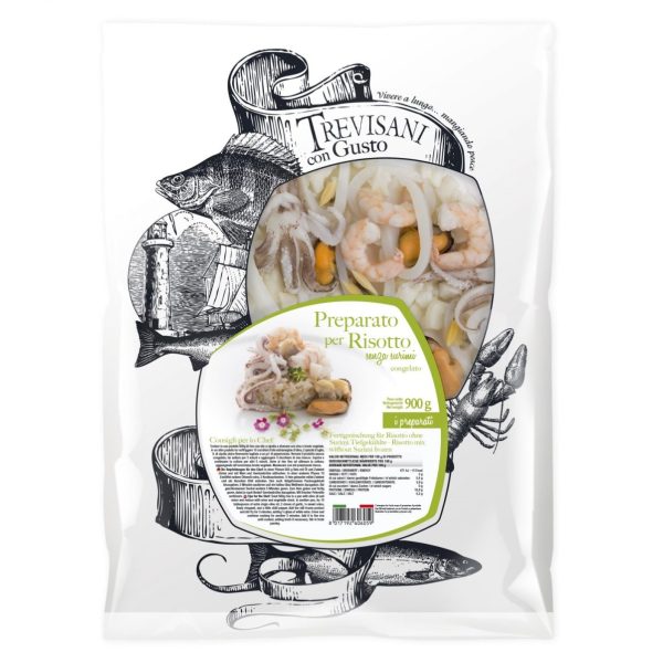 Trevisani con Gusto jūras velšu risoto sagatave (kalmāri, gliemenes, garneles, mīdijas), saldēts, 900gr